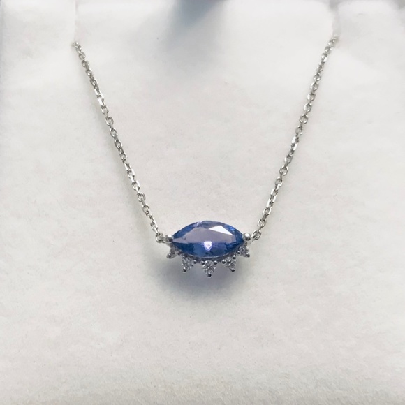 NWOT Solid 10K White Gold Tanzanite & Diamond Eye Necklace - Picture 8 of 10